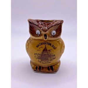 Vintage Toothpick Holder Ceramic Washington DC US Capitol Souvenir Figural Owl